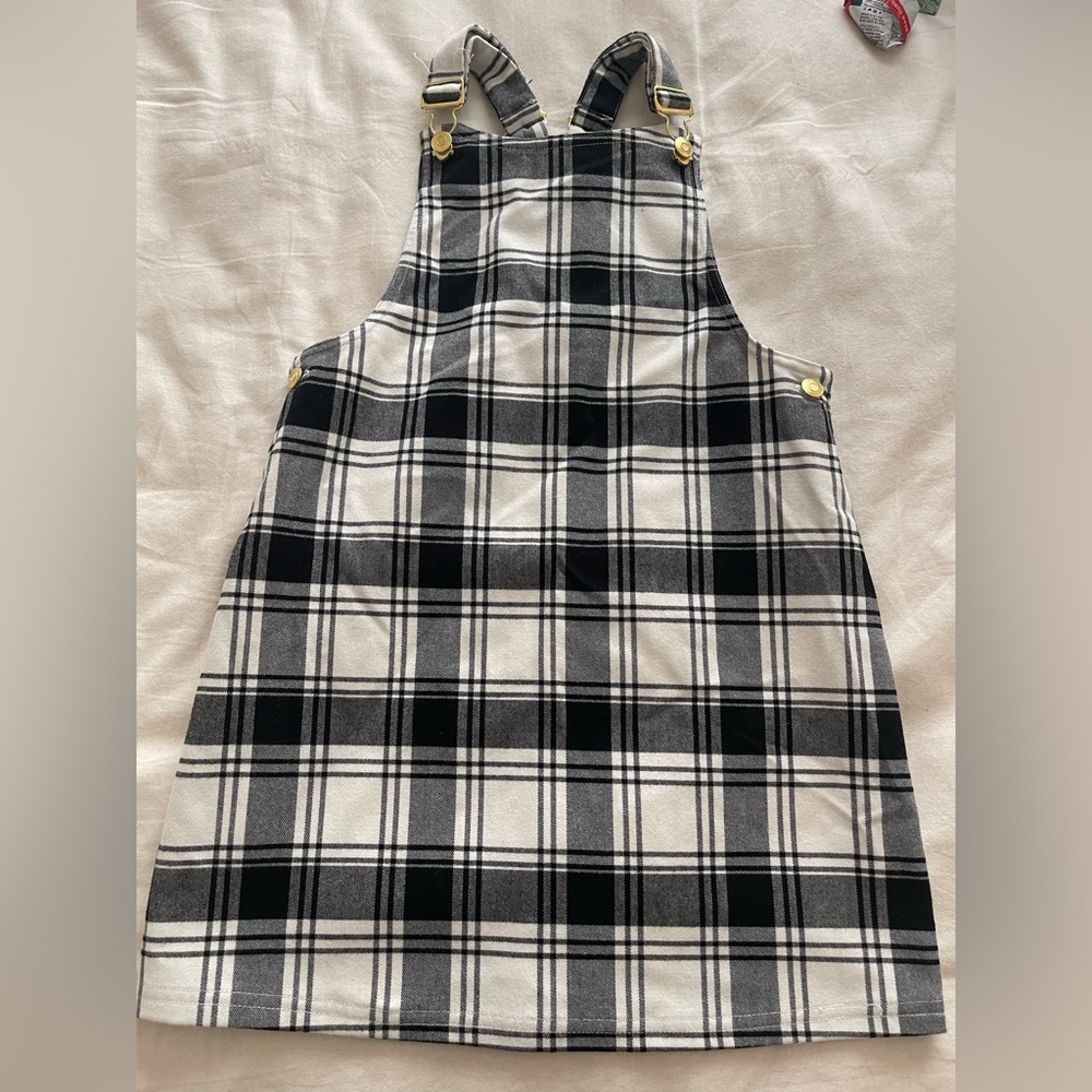 Girls Black and White Plaid Pinafore Dress